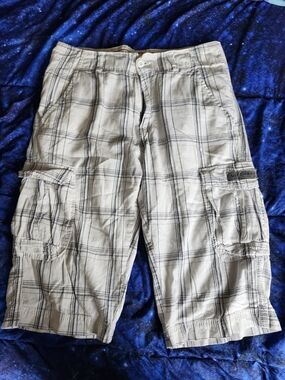 Mens Sz 30 Union Bay Vintage Cargo Pants Tan & Navy Plaid Vintage Y2K